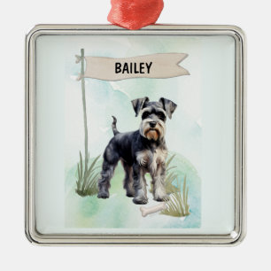 Adorno Metálico Perrito personalizado de acuarela Schnauzer
