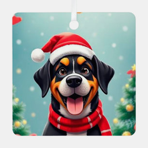 Adorno Metálico Perro Adorable con Gorro de Santa