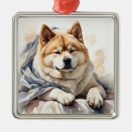 ADORNO METÁLICO PERRO AKITA DE ACUARELA MARRÓN Y BLANCO