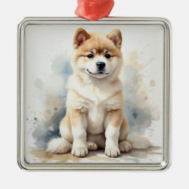 ADORNO METÁLICO PERRO AKITA DE ACUARELA TAN Y BLANCO