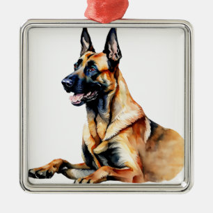 ADORNO METÁLICO PERRO BELGA MALINOIS NEGRO Y MARRÓN PRECIOSO
