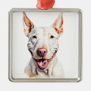 ADORNO METÁLICO PERRO BULL TERRIER BLANCO ACUARELA