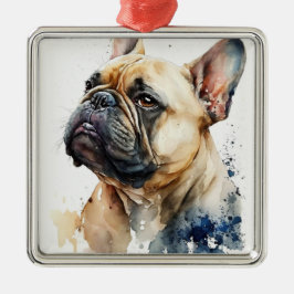 ADORNO METÁLICO PERRO BULLDOG FRANCÉS DE COLOR BEIGE A LA ACUARELA