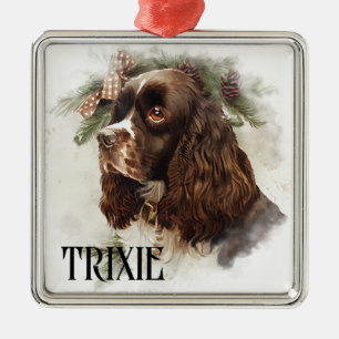 ADORNO METÁLICO PERRO COCKER SPANIEL DE AGUARELA NAVIDEÑO