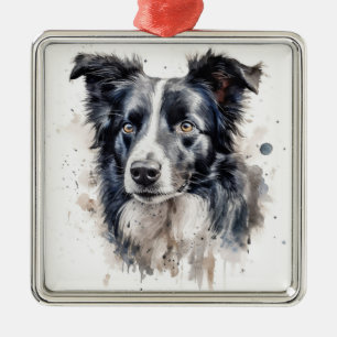 Adorno Metálico PERRO COLIE BLANCO Y NEGRO bonito