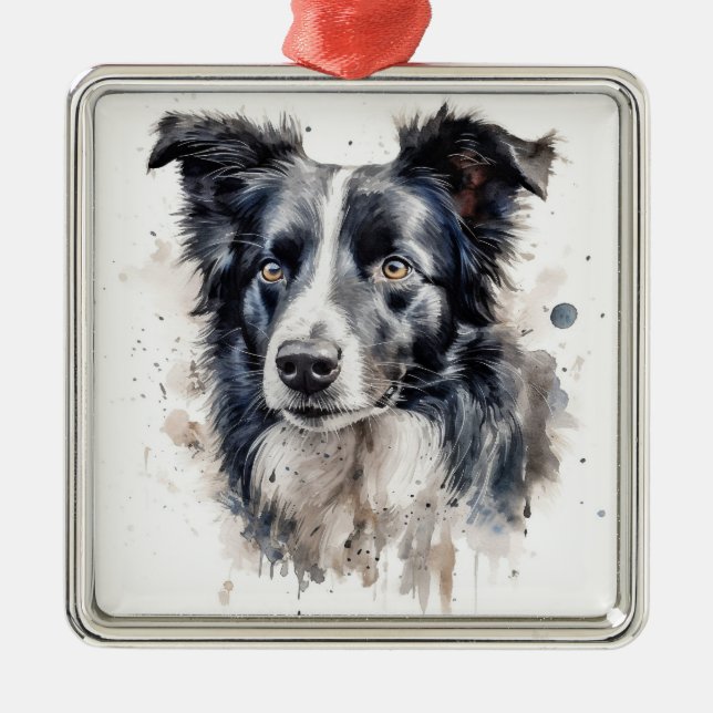 Adorno Metálico PERRO COLIE BLANCO Y NEGRO bonito (Frente)