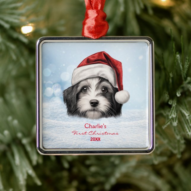 Adorno Metálico Perro cutáneo hayano Santa Hat personalizado (Árbol)