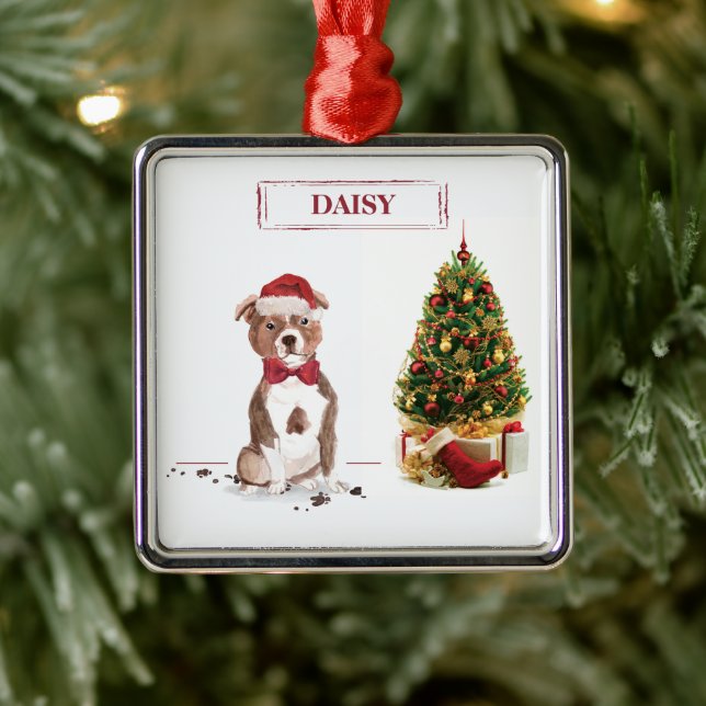 Adorno Metálico Perro de Navidades divertidos de Staffordshire Bul (Árbol)