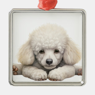 ADORNO METÁLICO PERRO DE POODLE FRANCÉS BLANCO ADORABLE