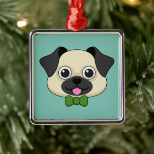 Adorno Metálico Perro de pug feliz lindo con papillón
