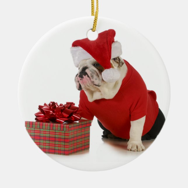 Adorno Metálico Perro de Santa - bulldog inglés vestido como Santa (Frente)