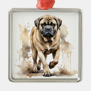 ADORNO METÁLICO PERRO MASTÍN GRANDE DE COLOR MARRÓN CLARO Y NEGRO
