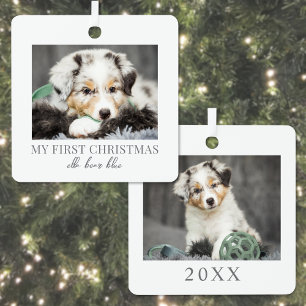 Adorno Metálico Perro Mi primera foto de mascota de Navidad