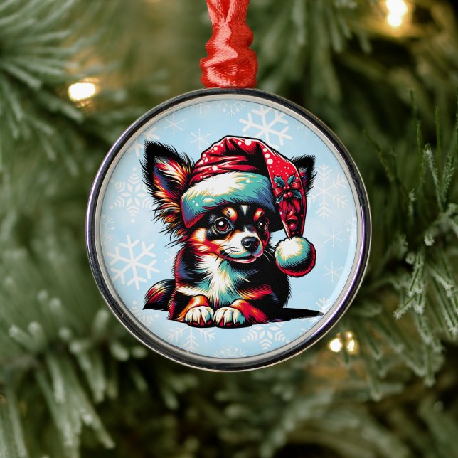 Adorno Metálico Perro Papillon en Navidades de Santa Hat (Árbol)