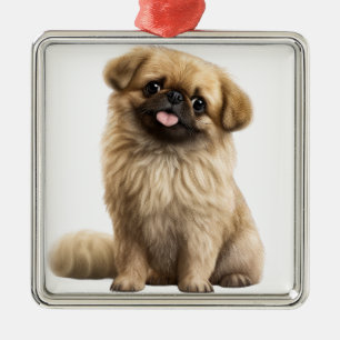 ADORNO METÁLICO PERRO PEKINGÉS PEQUEÑO PEQUEÑO DE FLUFFY CUTE