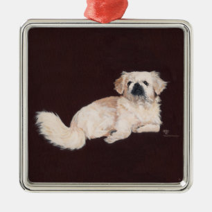 Adorno Metálico Perro pequinés blanco