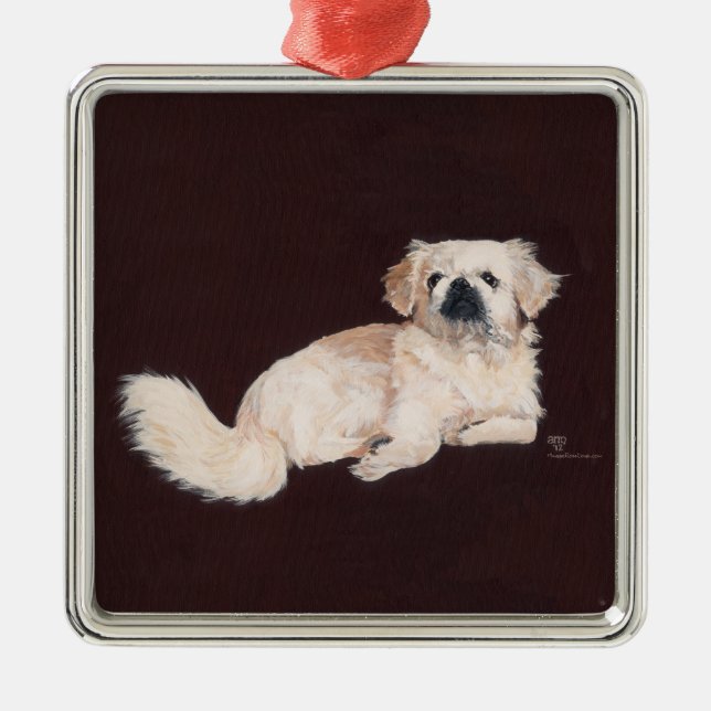 Adorno Metálico Perro pequinés blanco (Frente)