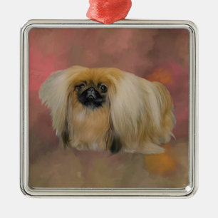 Adorno Metálico Perro pequinés sobre abstracto malva