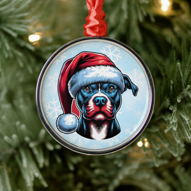 Adorno Metálico Perro Pitbull en Navidades de Santa Hat (Árbol)
