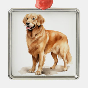 ADORNO METÁLICO PERRO RETRIEVER DORADO HERMOSO ACUARELA