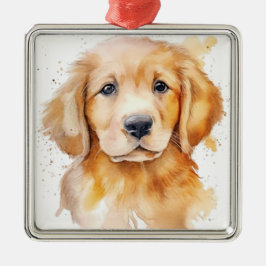 ADORNO METÁLICO PERRO RETRIEVER DORADO HERMOSO ACUARELA