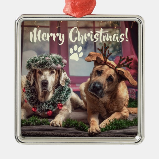 Adorno Metálico Perros de fotos divertidos en pañales de Navidad y (Frente)