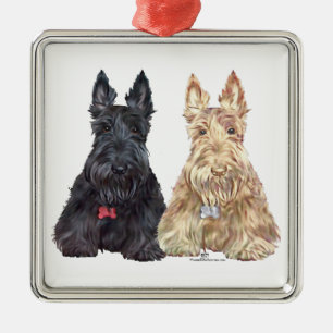 Adorno Metálico Perros Scottie de trigo y negro