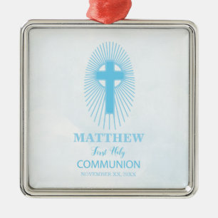 Adorno Metálico Personaliza, Cruz de la Primera Comunión Azul con