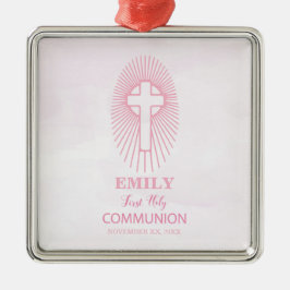 Adorno Metálico Personaliza, Cruz de la Primera Comunión Rosa