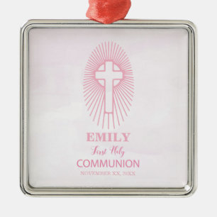 Adorno Metálico Personaliza, Cruz de la Primera Comunión Rosa
