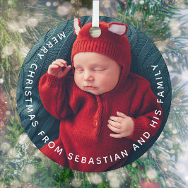 Adorno Metálico Personalizable Texto y foto Elegante Feliz Navidad