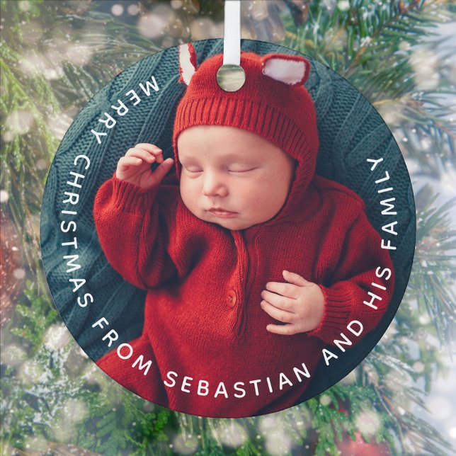 Adorno Metálico Personalizable Texto y foto Elegante Feliz Navidad (Subido por el creador)