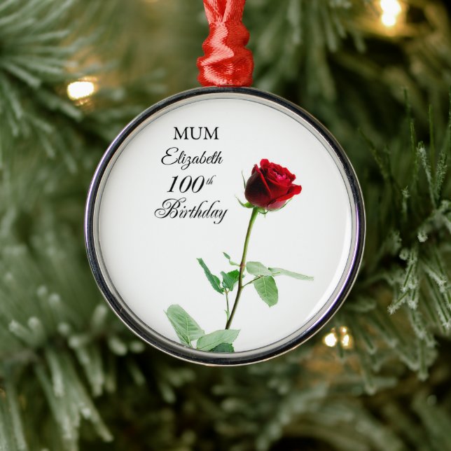 Adorno Metálico Personalizada la flor roja de rosa roja de cumplea (Árbol)