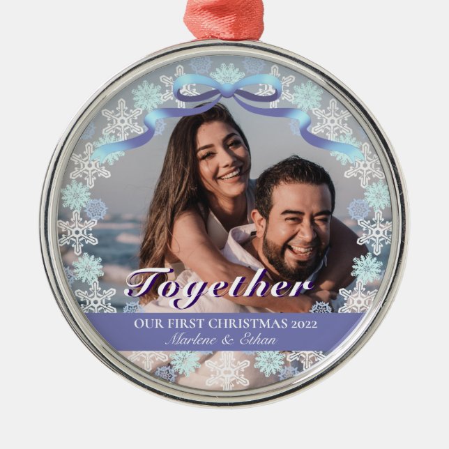 Adorno Metálico Personalizado 1er Navidad casada Tono azul morado  (Frente)