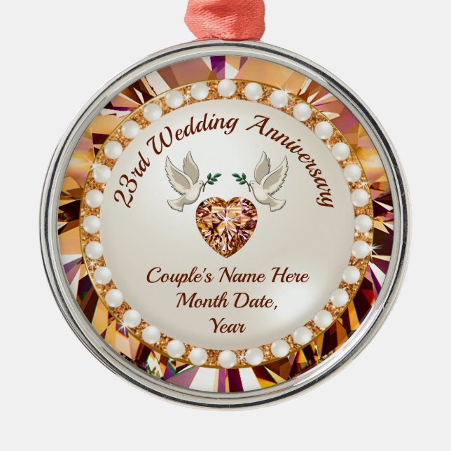 Adorno Metálico Personalizado, 23 años Boda Aniversario presente (Frente)