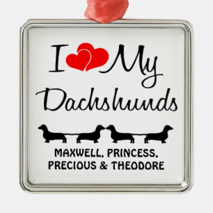 Adorno Metálico Personalizado Amo Mis Cuatro Dachshunds