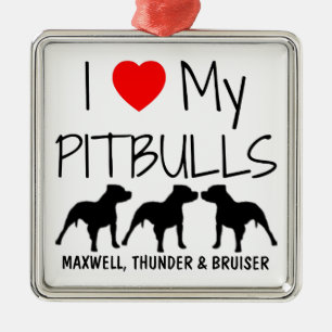 Adorno Metálico Personalizado Amo Mis Tres Pitbulls