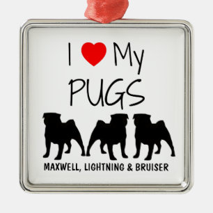 Adorno Metálico Personalizado Amo Mis Tres Pugs
