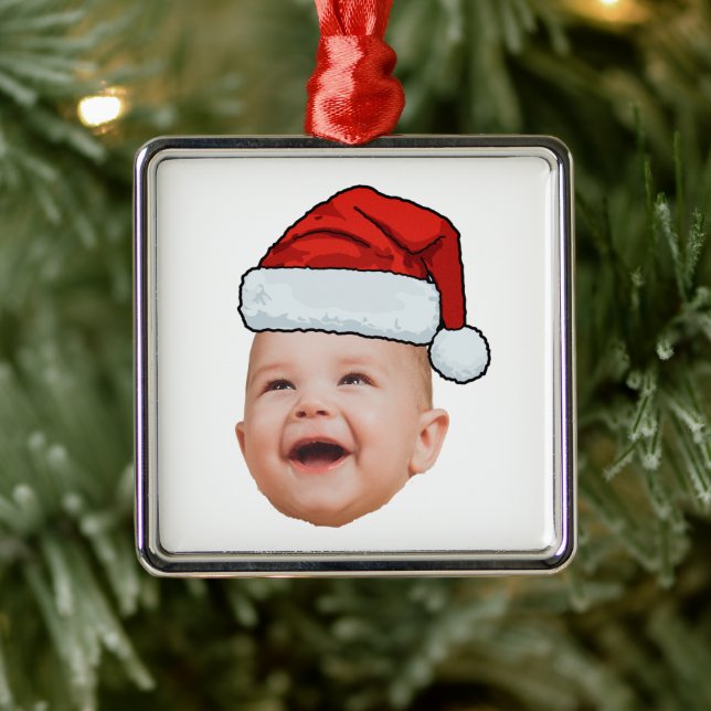 Adorno Metálico Personalizado Baby Face Foto Santa Hat Navidades (Árbol)