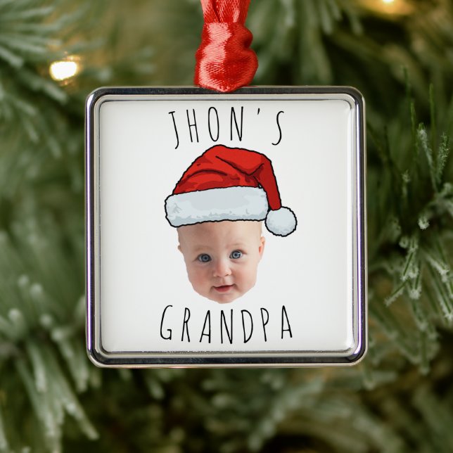Adorno Metálico Personalizado Baby Face Santa Hat Navidad Foto (Árbol)