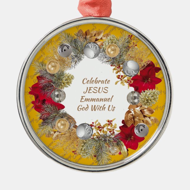 Adorno Metálico Personalizado CELEBRACIÓN Amarilla JESUS Navidades (Frente)