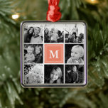Adorno Metálico Personalizado de Collage de fotos cuadrado de cora<br><div class="desc">Collage de fotos cuadrado Monogramado Personalizado Ornamento Metalizado. Personalice este diseño personalizado con hasta 8 fotos y su propio monograma de texto inicial o personalizado único.</div>