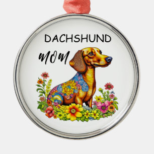 Adorno Metálico Personalizado de Cute AI Dachshund Mom