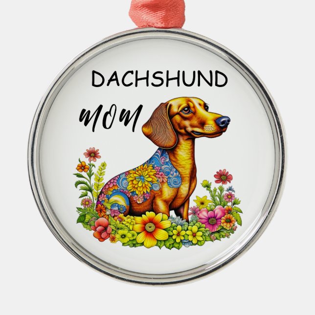 Adorno Metálico Personalizado de Cute AI Dachshund Mom (Frente)