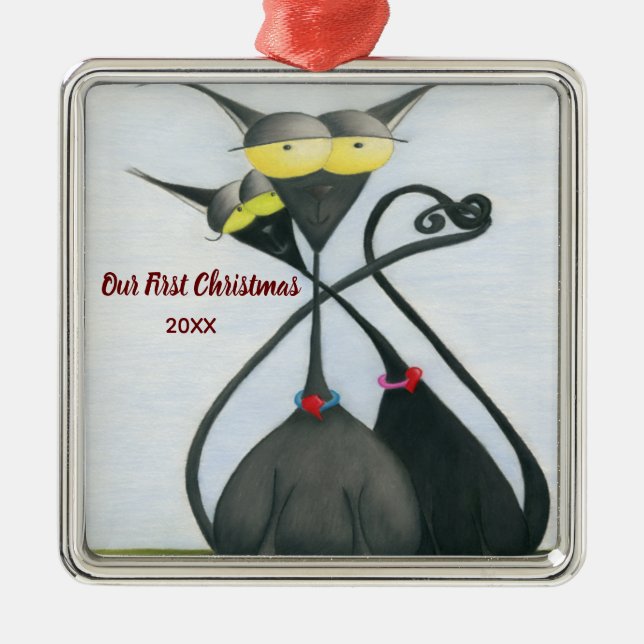 Adorno Metálico Personalizado de gato negro y gris (Frente)