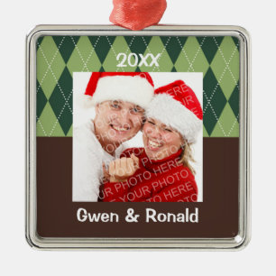 Adorno Metálico Personalizado de invierno verde argyle foto de vac