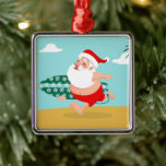 Adorno Metálico Personalizado de playa de Santa<br><div class="desc">santa claus navidades man, alegre dibujo de viajes hawaii , arte mascota cómic relax , aloha padre corriendo barba , tabla de surf divertida ola , shorts mar merry surf surf , tropical divertido lindo , xmas playa ilustracion surf , verano surf personalizado de vacaciones , navidades santa claus man,...</div>