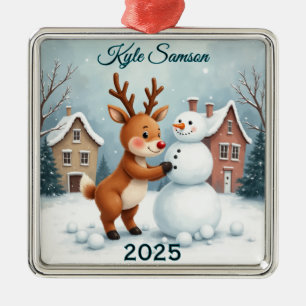 Adorno Metálico Personalizado De Renos Y Snowman