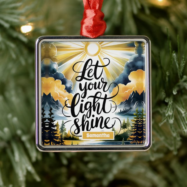 Adorno Metálico Personalizado Dejar que su luz brille cristiana (Árbol)