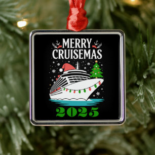 Adorno Metálico Personalizado Feliz Crucero Navideño Familia Barco
